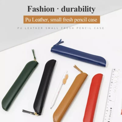 Leather Pen Pencil Case Organizer Pouch Small Make Up Bag Kids Boy Girl Adults - Image 1 of 4
