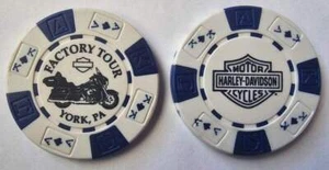 HARLEY-DAVIDSON FACTORY TOUR York PA White/Blue Signature AKQJ Poker Chip - Picture 1 of 3