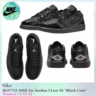 Nike Air Jordan 1 низкий SE черный крокодил HJ7743-010 женщин US5-12 новый - Изображение 1 из 4