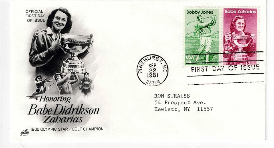 US Scott #1932-33, First Day Cover 9/22/81 Pinehurst COMBO Zaharias & Jones - Image 1 of 1