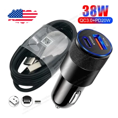 38W Fast Car Charge Adapter TypeC Android Phone Charger Cable For Samsung Galaxy - Image 1 of 4