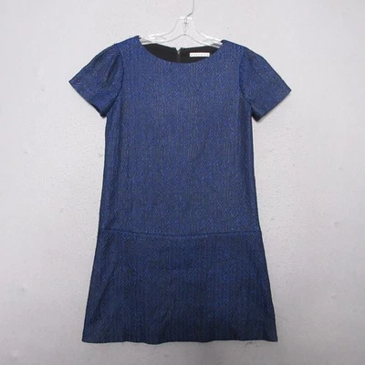 Alice & Olivia Dress Mini Dress Liv Herringbone Drop Waist Puff Sleeve Shift - Image 1 of 4