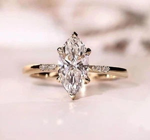 Anillo de compromiso con punta de moissanita marquesa VVS1 1,70 quilates chapado en oro amarillo de 14 quilates - Imagen 1 de 10