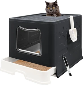 XL Faltbare Katzentoilette - Jumbo geschlossenes Töpfchen 2-in-1 Reinigungsbürste (schwarz) - Bild 1 von 12