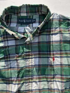 Boys Ralph Lauren Polo Button Up Green Plaid Shirt XL - Picture 1 of 3