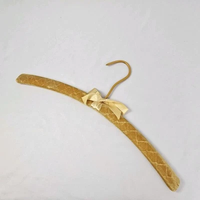 Vintage Gold Stitched Velvet Hanger 16" Over Wood Clothes Clothing Boudoir - Image 1 of 4