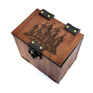 Deck Box Lorcana: tema castello, adatto a 100+ carte, vassoio dadi, legno noce fatto a mano - Foto 1 di 8