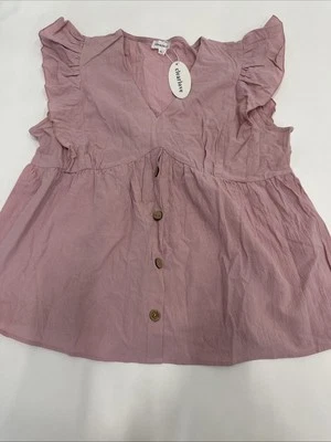 Clearlove женщин оборки V шеи рубашки на пуговицах Summer простоя пеплум Топ - Изображение 1 из 4