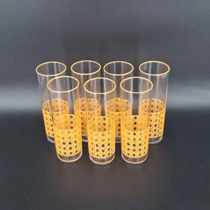 Vtg Libbey Rattan Cane Pattern Highball Tom Collins Glasses Set Of 7 - Picture 1 of 8