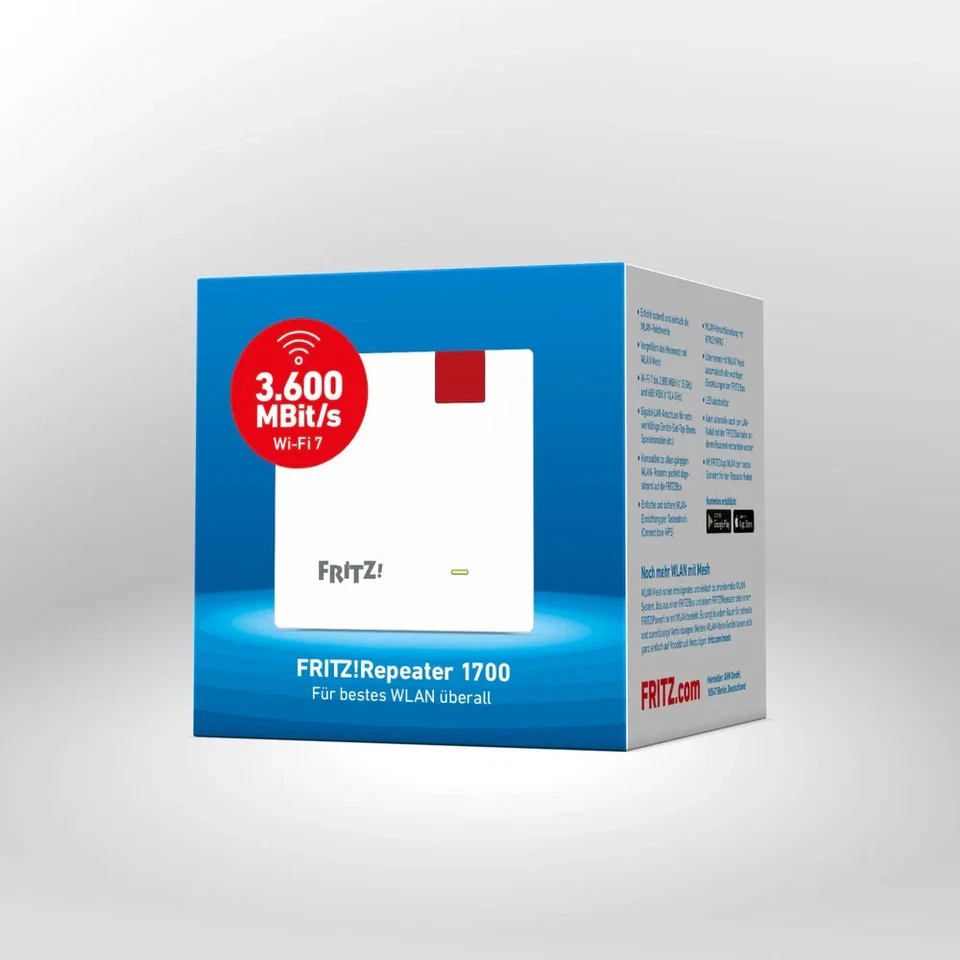 AVM FRITZ!Repeater 1700 WiFi 7 (WLAN BE), Dual-Band, bis zu 3.600 Mbit/s - Bild 1 von 1