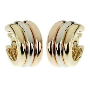 Cartier Trinity Vintage Large Tri Color 18k Gold Hoop Earrings White Gold