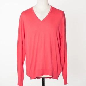 JOHN SMEDLEY Pullover V-neck Blood Orange Cotton Men's Size L - Picture 1 of 5