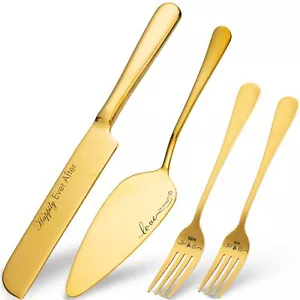 Wedding Cake Knife and Server Set with Forks Engraved Cake Cutting Set for We... - Picture 1 of 7