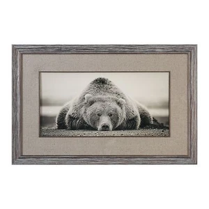 Rustic Grizzly Bear Wall Art Print | Luxe Lodge Hunting Burlap - Picture 1 of 2