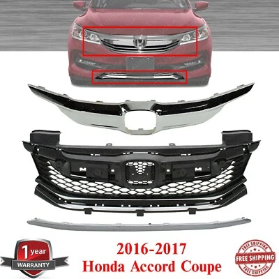 Conjunto de rejilla de parachoques + molduras cromadas para Honda Accord 2016-2017 cupé Foto 1 de 4