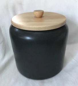 Project 62 Stoneware Storage Canister Jar Grey & Natural Wood Lid 6 3/4"H 2.5Qts - Picture 1 of 8