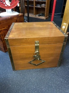 vintage Solid Wood Nautical Trunk With Unique brass Hardware￼ & Lock & key - Picture 1 of 7