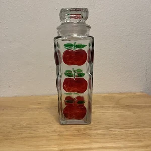 VTG Painted Apples Apothecary Jar 8" Height. Glass Jar With Top. - Bild 1 von 6
