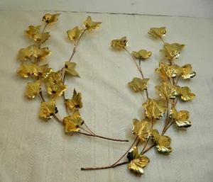 Vintage Home Interiors Ivy Leaf Branch Brass Gold Toned Metal Wall Decor 2 Piece - Picture 1 of 10