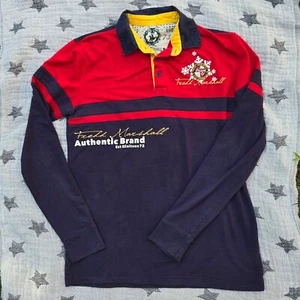 FREDD MARSHALL Color Block Long-sleeved Polo Shirt Red Navy Yellow Men's Medium - Picture 1 of 10