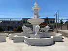 HAND CARVED ESTATE LARGE WHITE MARBLE OUTDOOR LION FOUNTAIN