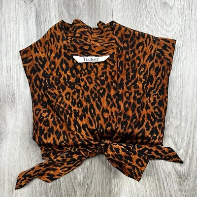 Blusa Tucker Manga Larga Estampado Leopardo Mujer Talla P Negra y Marrón 100% Seda Foto 1 de 4