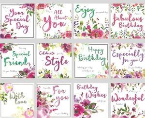 12 Floral Square Birthday Greeting cards & Envelopes - Imagen 1 de 16