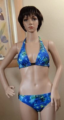 HURLEY azul/verde estrellas en el cielo lengüeta lateral parte inferior de natación y top halter de bikini, S Foto 1 de 4