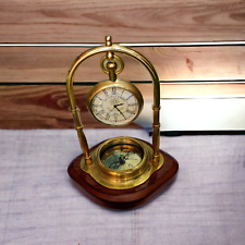 Table top Desk Clock brass With Maritime Compass Home Decor Nautical Watch gift