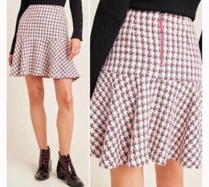 Maeve by Anthropologie Bobbie karierter Volant-Minirock Tweed Gr. 6 rotes Motiv gebraucht, in einwandfreiem Zustand - Bild 1 von 9