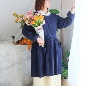 Damen Baumwolle Lang Ärmel Schürze Arbeitsoverall Taschen Chef Küche Garten - Bild 1 von 15