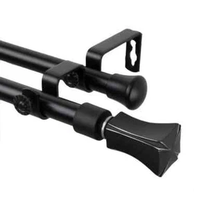 66 in. - 120 in. Telescoping Double Curtain Rod Kit in Black with Fort Finial - Picture 1 of 2