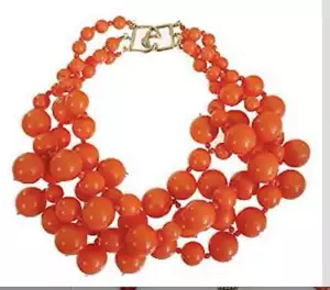 KENNETH JAY LANE-3 STRAND BEADS CLUSTER DROPS NECKLACE-CORAL (ORANGE) - Picture 1 of 1