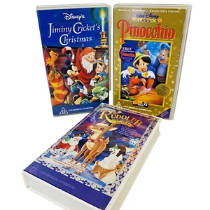 3 x VHS Video Christmas Collection Jiminy Cricket's Christmas+Pinocchio+Rudolph - Picture 1 of 10