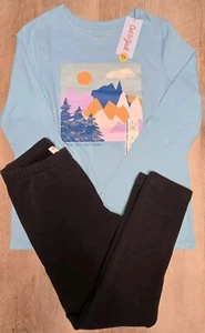 2 Pc CAT & JACK Black Legging and Blue T-Shirt Long Sleeve Size L (10-12) - Picture 1 of 3
