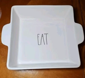 Rae Dunn "EAT" 9 Zoll Quadratisch Backen Auflaufform Keramik 2,8125" Hoch - Bild 1 von 7
