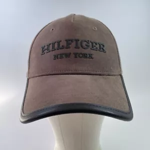 Tommy Hilfiger Hat Adjustable Strap Brown Leather Peak New York Cap Snapback - Picture 1 of 8