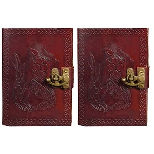 Medieval Journal Leather Bound Handmade Mermaid Embossed Diary for Gift Set of 2 - Imagen 1 de 14