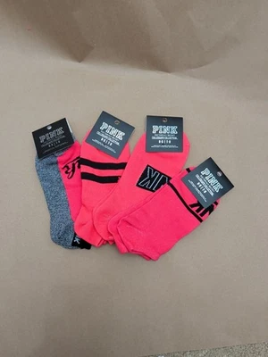 Nuevo Con Etiquetas Victoria's Secret ROSA Calcetines Bajos 4 Pares Rojo Rosa y Morado  Foto 1 de 4