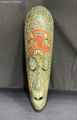 Indonesian Hand Carved Wooden Painted Wall Mask - Image 1 of 4