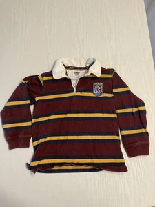Oshkosh Boys Polo Shirt Long Sleeve Rugby Burgundy Blue Stripes Size 6 - Picture 1 of 5
