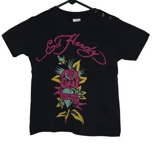 Ed Hardy Baby T-Shirt 18-24 Monate schwarz mit Rose Vintage von Christian Audigier Neu mit Etikett - Bild 1 von 8