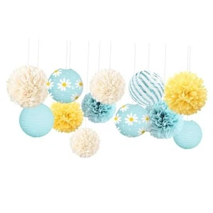 Daisy Birthday Party Decorations, 12 PCS Pastel Yellow Blue Daisy Paper - Picture 1 of 7