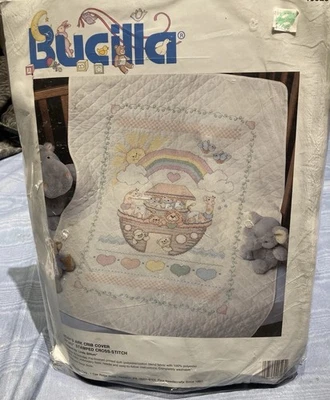 Bucilla Noah's Ark 冲压十字绣婴儿床套套件 #40525 全新 — 第 1/4 张图片