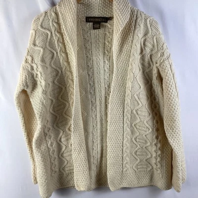 Cárdigan de lana tejido con cable crema nis crafts suéter chal cuello hecho Irlanda L Foto 1 de 4