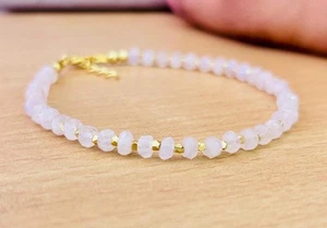 A + Natürliche Auffällige Mondstein Facettiert Rondelle Edelstein Perlen Frauen Armband 6-8" - Bild 1 von 12