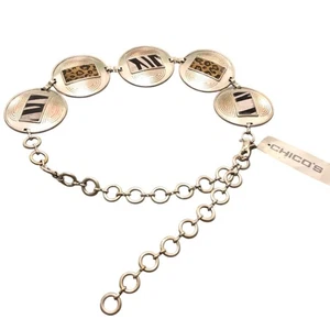 Chico’s silver & animal print medallion chain belt Metal Adjustable Woman Sm/Md - Picture 1 of 8