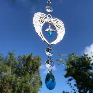Nuovo cattura sole angelo custode blu ~ ali d'argento ~ memoriale ~ protezione - Foto 1 di 12
