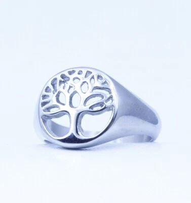 Anillo Hombre Hip Hop Moda Árbol de la Vida Plata Titanio Acero Inoxidable Hombres 9-12 Foto 1 de 4