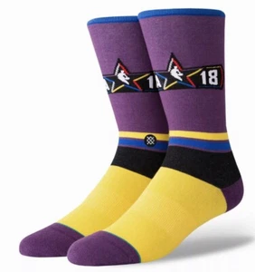 STANCE NBA 2018 All Star Game Fangear Purple Yellow Crew Socks NEW Mens L 9-12 - Picture 1 of 3